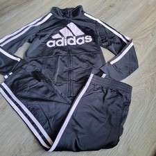 Adidas Girls Tracksuit Set 6 Black Pink Polyester 3-Stripe Athletic Sporty