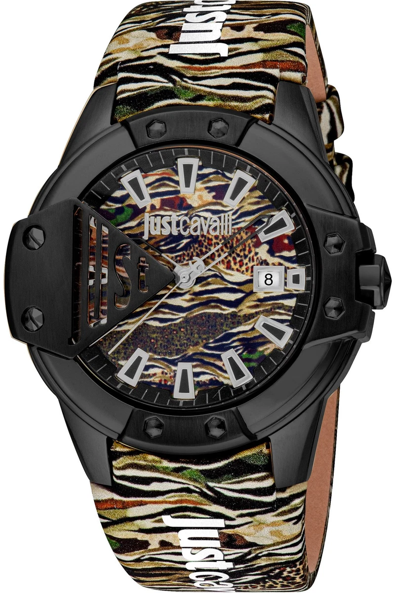 Montre Just Cavalli Homme – Cadran Carré Marron – Cuir – Chronographe – État Neuf Avec étiquettes