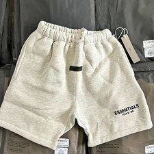 Essentials Men's Gray Cotton Fleece Sweat Shorts Logo Drawstring Elastic Waist
