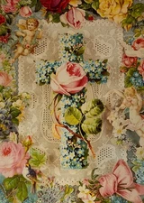 VTG 1994 The Gifted Line Friendship Card “Floral Cross” God Bless You Pink Roses