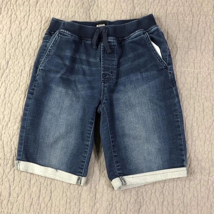 Hudson Shorts Girl Large Blue Denim Bermuda Elastic Waist Drawstring Stretch