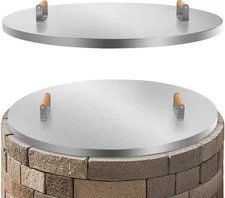 Fire Pit Lid Round 34" - Stainless Steel Firepits Cover with Wooden Handles 