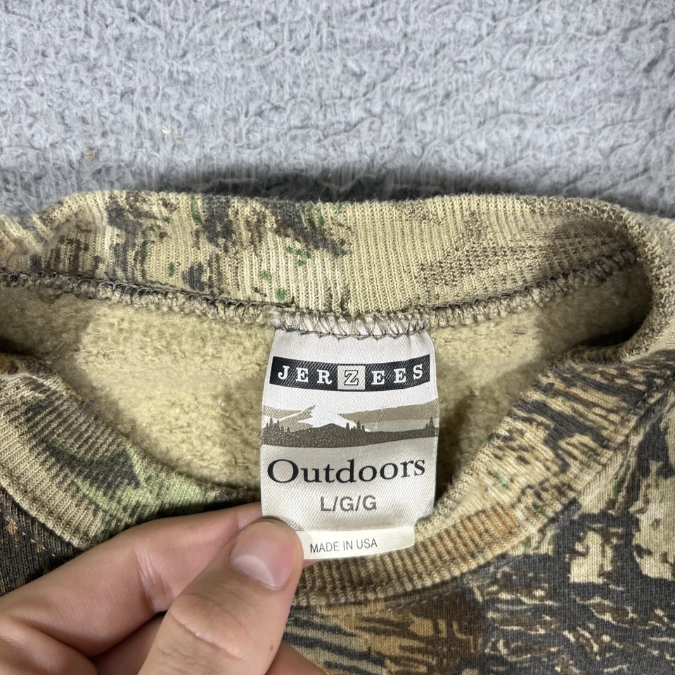 复古 Jerzees 户外迷彩运动衫男式 L 码 Realtree 狩猎圆领毛衣 — 第 3/4 张图片