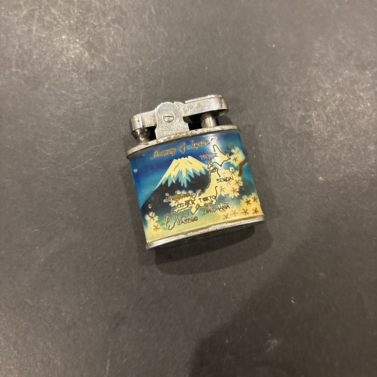 Vintage Longin 'Memory of Japan' Lighter, Silver, w/Colorful Pic