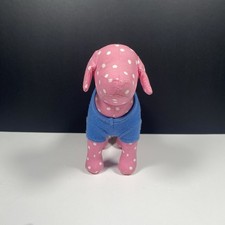 Victoria Secret VS PINK Plush Puppy Dog Polka Dot Blue Shirt Peace Sign Heart