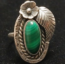 Vtg Sterling Malachite Ring Size 5 Silver Green Southwestern Natural Cabochon