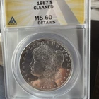 1887 P MORGAN SILVER DOLLAR! BEAUTIFUL UNC Coin! WOW! ANACS MS 60 Cleaned Detail