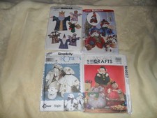 Lot of 4 Sewing Patterns: Christmas Holiday Plush Figures, Puppet Theater