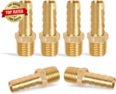 6 Pcs Brass Hose Fittings 1/4 NPT to 3/8 Barb Barbed Hose Fittings Male Thread H