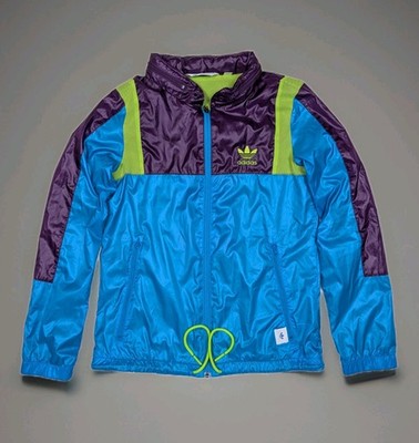 Adidas Vintage Jacke mit Kapuze Damen Größe: 34 EU. Blau, lila, grün. Windjacke