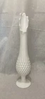 Vintage Fenton Swung Vase Hobnail White Glass 14-1/2" MCM