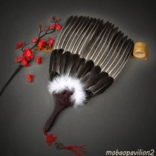 Vintage Fan Round Black Fan Long Feather Handmade Decoration Photography