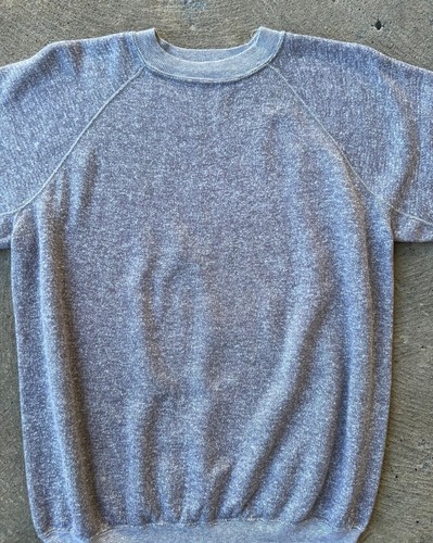 1970s Heather Gray Raglan Crewneck Sweatshirt TLC Large Vintage Lightweight - Afbeelding 3 van 6