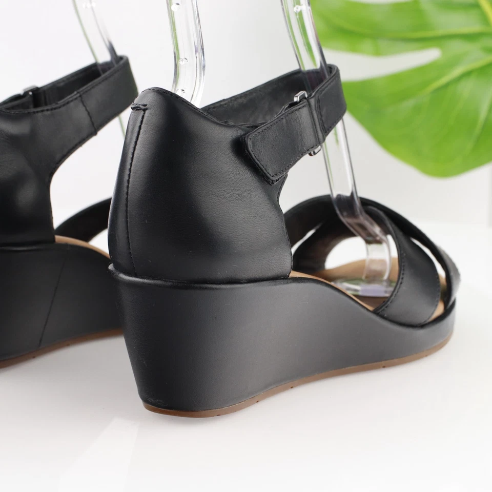 Sandalia Clarks Un Plaza para mujer talla 9,5 M cuero negro cuña correa al tobillo zapato Foto 4 de 4