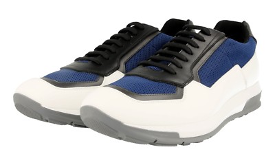 PRADA Leder + Bike Sneaker - LINEA ROSSA - Weiss Blau Schwarz - NEU -  9 43