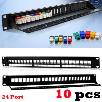 10Pc 24 Port Keystone Blank Patch Panel Plate Cat5 Cat5e Cat6 Cat6a RJ-45 19'' 1U