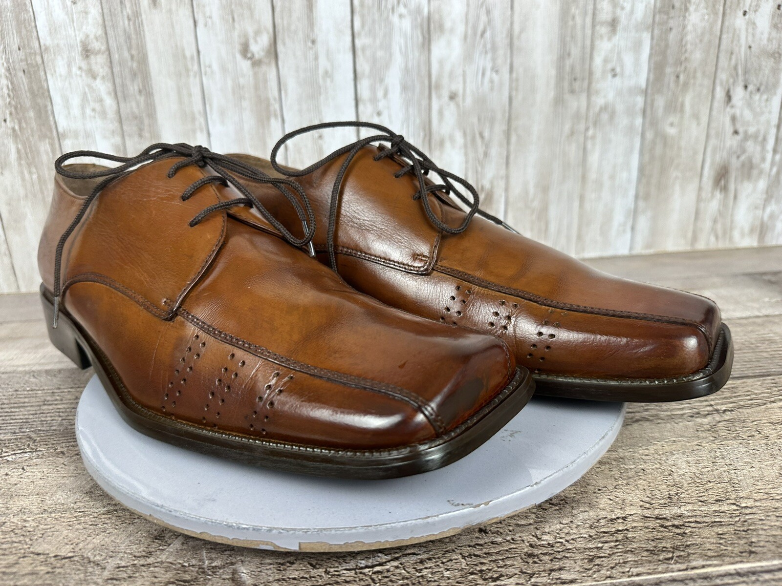 SAOLA Scarpe eleganti uomo Stacy Adams derby punta quadrata pelle caramello taglia 9 5 M