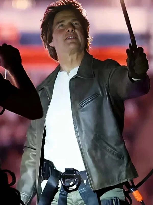 Tom Cruise Brown Genuine Leather Men's Biker Motorcycle Bomber Jacket Coat