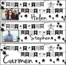 2 personalised birthday banner photo Stars adults kids party poster decoration