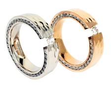 Edelstahlringe Damen Spannring Brilliantschliff 7mm rose silber Strass gedängelt