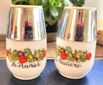 GEMCO LA SALIERE LE POIVRIER MILK GLASS SALT & PEPPER SHAKERS 4''