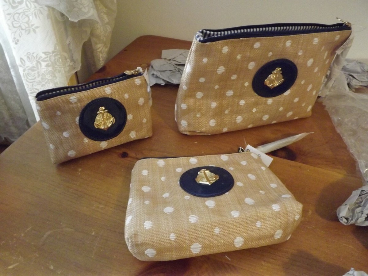 NEW THE BEE LINE clutch purses BOSOM BUDDY BAGS tan navy W/ anchors NWT  SIZE
