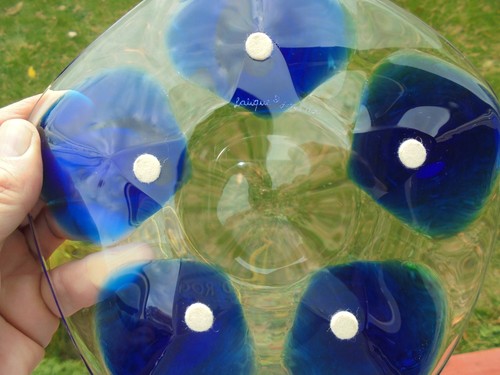 Lalique France Art Glass Cobalt Blue & Clear Oyster Plate 8" - Picture 8 of 9