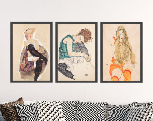 Femmes sensuelles - Lot de 3 portraits Egon Schiele - Affiche Art Impression Peinture - Photo 1 sur 2
