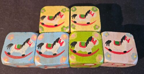6 LOT Antique VTG Hand Painted BABY BLOCKS Solid WOOD Handmade - Picture 3 of 4
