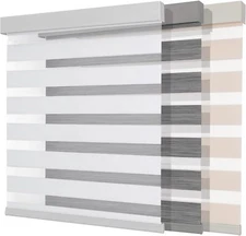 Cordless Zebra Blinds, Double, White, 34.5 W x 75 H