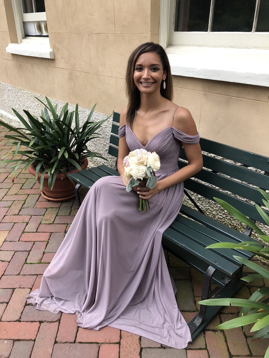 kleinfeld cold-shoulder long bridesmaid dress ZINC SIZE 6 this party dress will sale: Buy3Bridesmaids Buy Miss Chase Women Color:Navy/Blue Gray