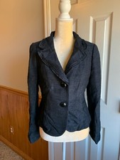 Ann Taylor Women Blazer Jacket Woven Sz 6 Navy Blue with metallic accents lined