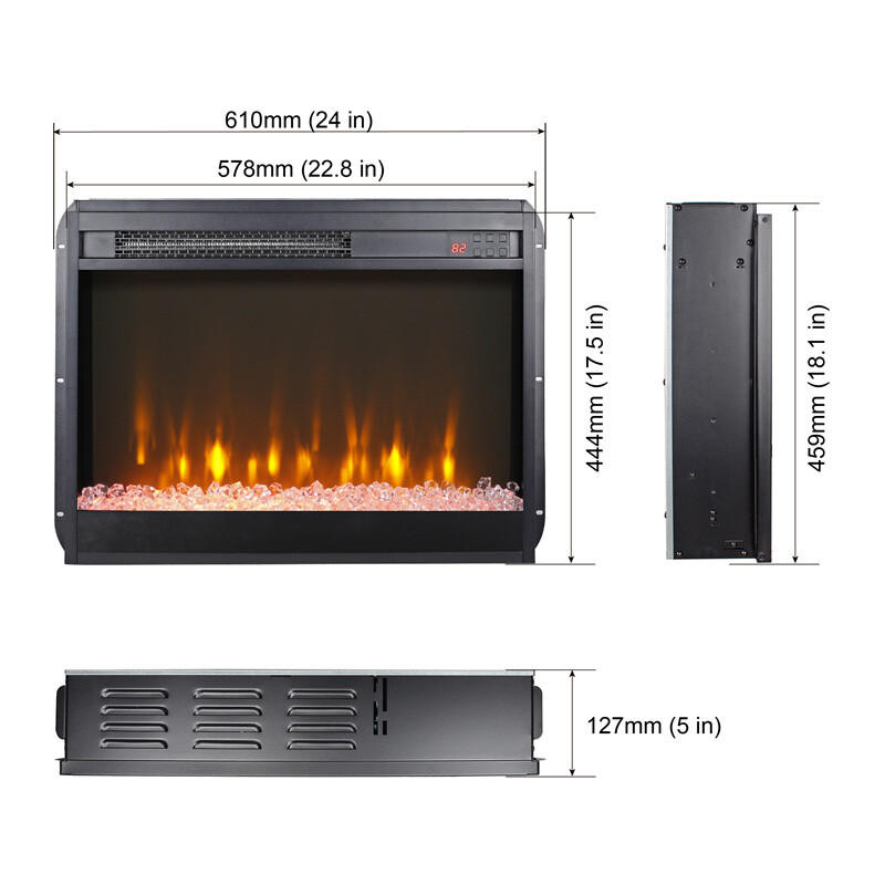 23 Inch Electric Fireplace Insert Ultra Thin Heater with Crystal Realistic Flame