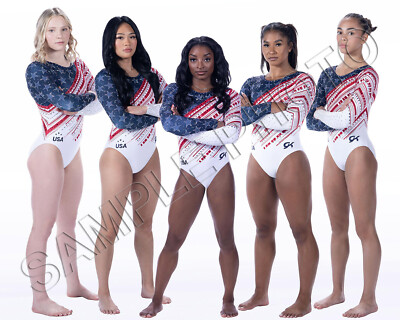 2024 USA PARIS OLYMPIC GYMNASTICS TEAM 8X10 PHOTO BILES LEE CHILES CAREY RIVERA