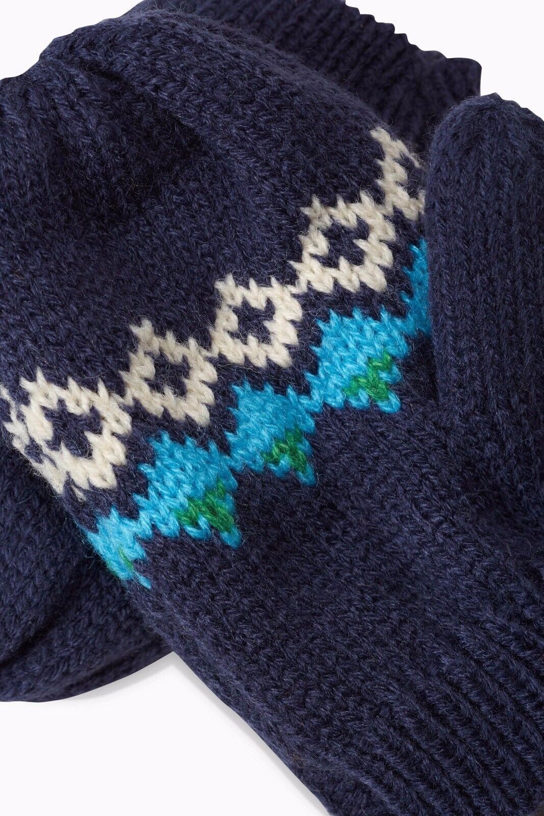 NEXT NAVY NORDIC KNIT BOBBLE TRAPPER HAT MITTENS SET BABY BOY GIRL 39