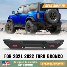 Fit 2021-2022 Ford Bronco Heavy Duty Black Steel Rear Bumper w/ 2X LED lights 