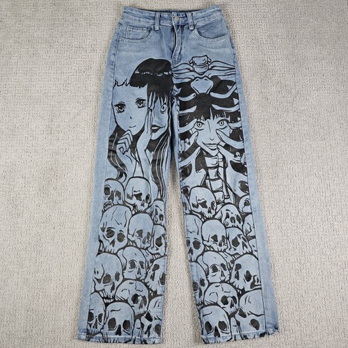 Romwe Dead Girl Graphic Jeans Relaxed Baggy Womens XS 24X28 Grunge Emo Goth