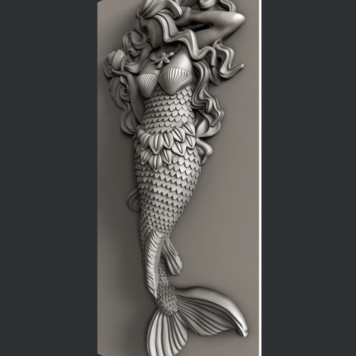 3d STL models for CNC, Artcam, Aspire, relief mermaid - 第 3/3 張圖片