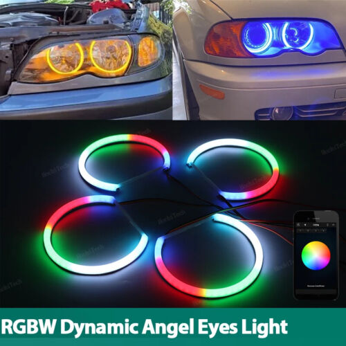 4x RGBW APP Control Dynamic LED Halo Rings Angel Eyes Turn signal for BMW E46 - Afbeelding 1 van 25