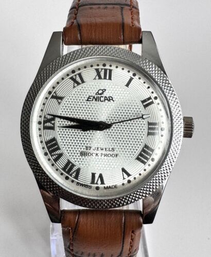 Vintage ENICAR, Manual Wind 17 Jewels Men Watch-White Dial, Used I-74