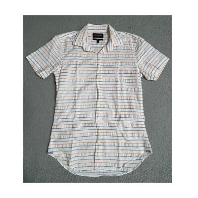 Bonobos Stretch Shirt Small Slim Fit Button Up Short Sleeve Striped Orange Blue