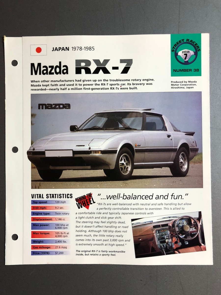 1978 - 1985 Mazda RX-7 Coupe Poster, Spec Sheet, Folder, Brochure