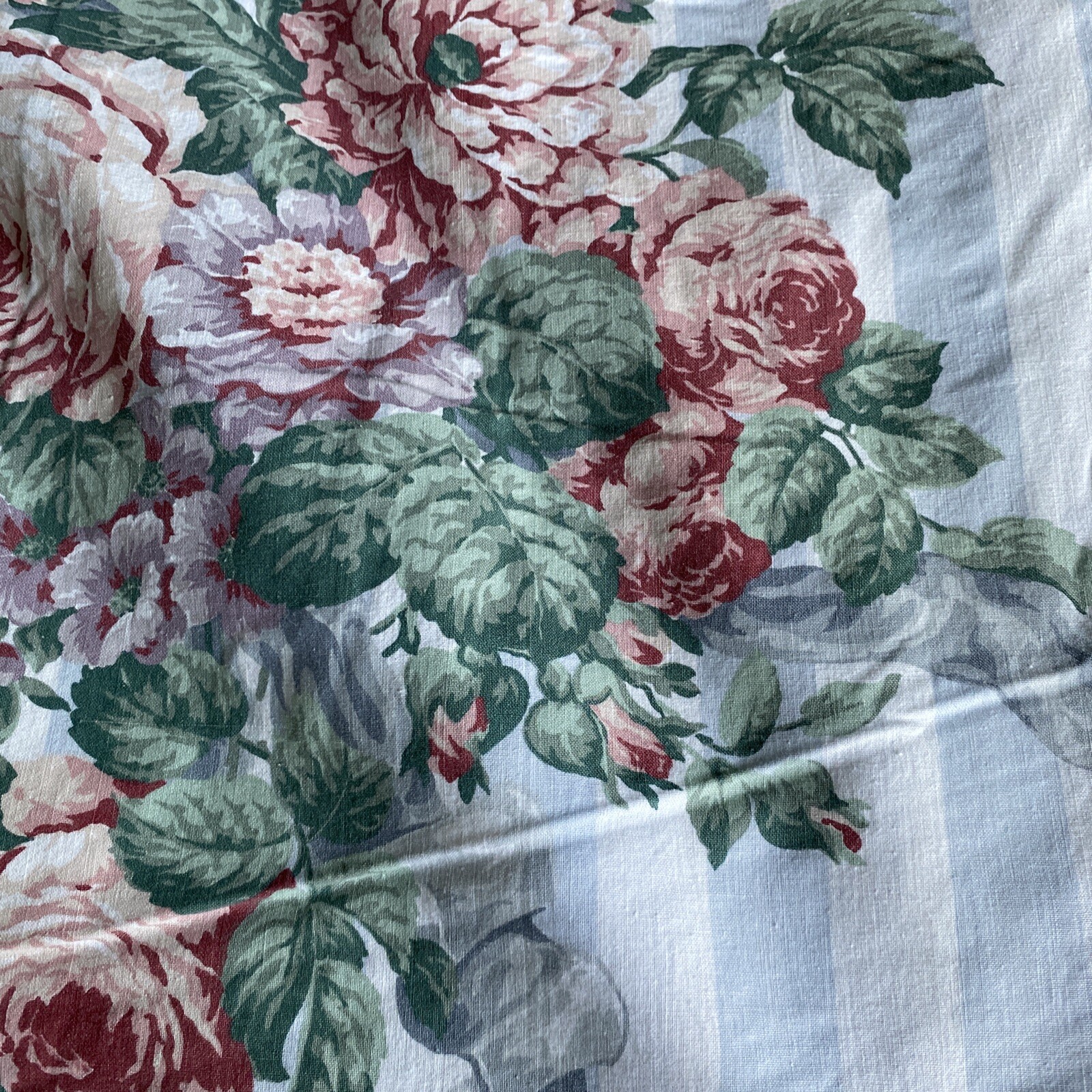 VTG Rare Ikea KING Duvet Cover Blue/White Stripe Floral Cotton UK Made