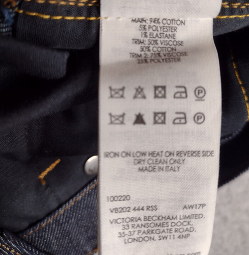Pantalones de mezclilla Victoria Beckham talla 26 a rayas laterales pierna cónica tiro medio hechos en Italia - Imagen 6 de 10