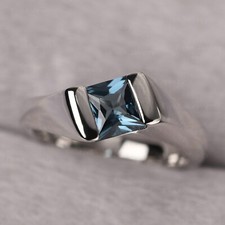 London Blue Topaz Ring 925 Sterling Silver Ring princess Cut Ring Cocktail Ring
