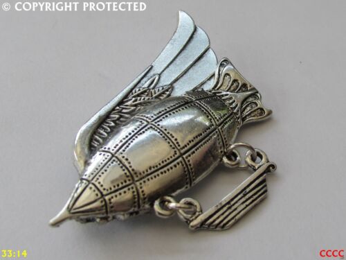 steampunk brooch badge zeppelin airship dirigible pilot flying silver wing #BV20 - Picture 3 of 4