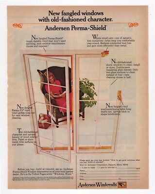 1970s large size mag print ad Andersen Windowalls Perma-Shield  pretty girl