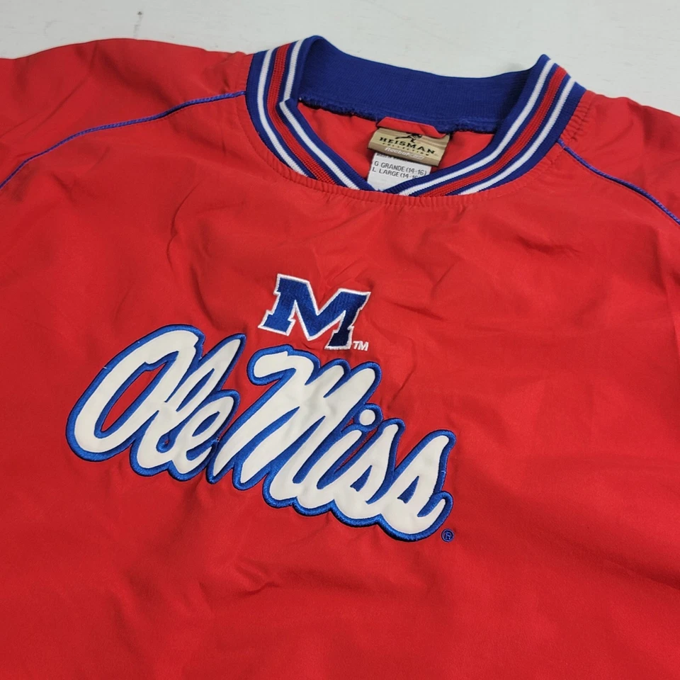 复古 Reebok 红色 Heisman Ole Miss 足球风衣套衫青少年男孩 L — 第 4/4 张图片