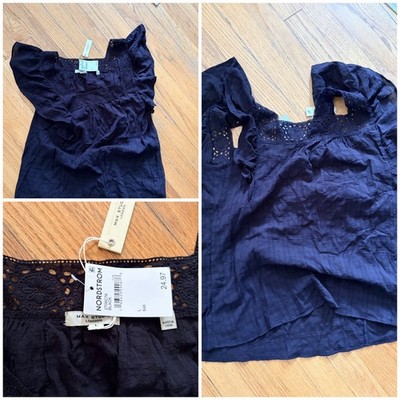 NWT Max Studio London Black Flutter Sleeve Lace Blouse Top Nordstrom Size L