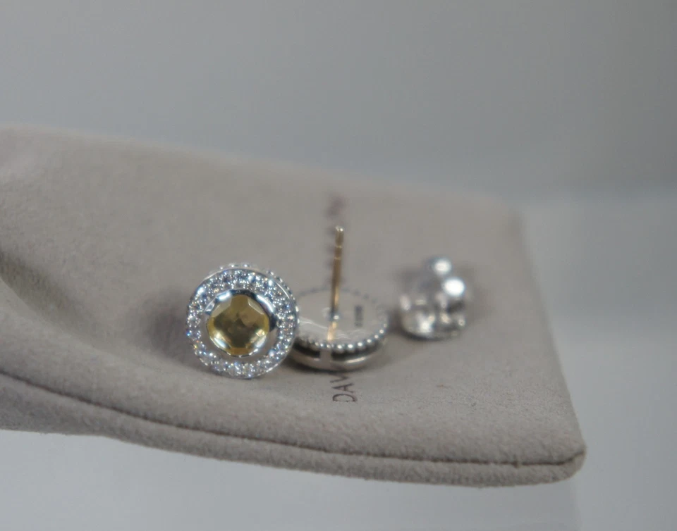 David Yurman Lemon Citrine CERISE Halo 925 Silver 585 Gold Petite Earrings Pouch - Image 3 of 4